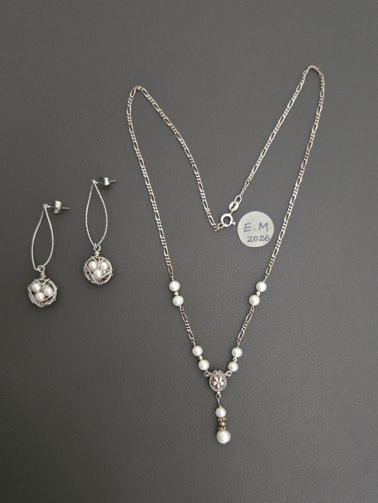 M Made In Italy Jewelry - Silver Pearl Drop Necklace and Earrings Set